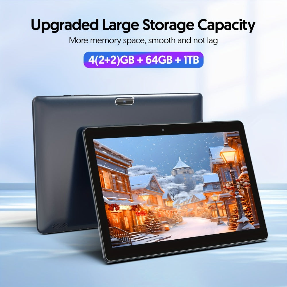 10 Inch 2-in-1 Android Tablet with Keyboard, 64GB ROM 6000mAh Battery, Quad-Core WiFi Tablet with Optional Keyboard Case Mouse & Stylus, 2MP+8MP Dual Camera, 1TB Expandable Storage
