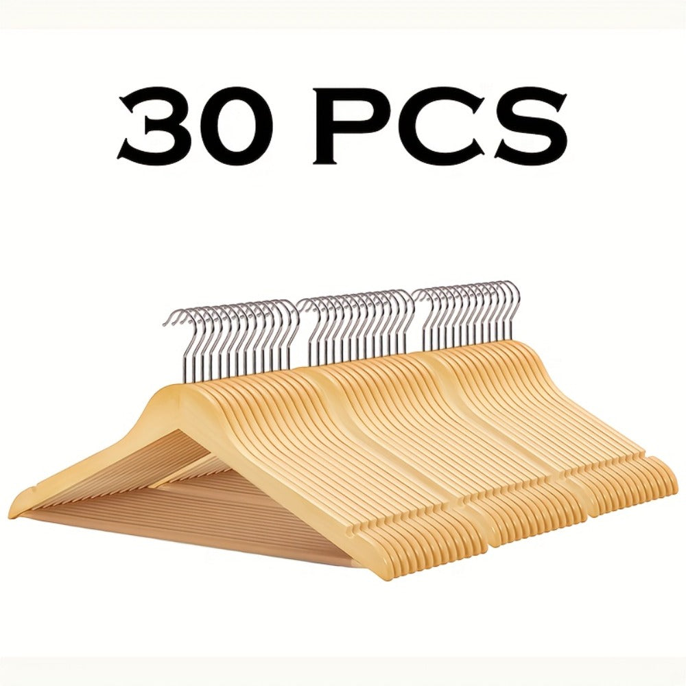 Solid Wood Clothes Hangers Heavy Duty – 10/20/30 Pack Champagne Sturdy Wooden Coat Hangers for Jackets, Dresses & Heavy Coats | Space-Saving Wardrobe Hangers for Home, Office & Hotel Closet Organization