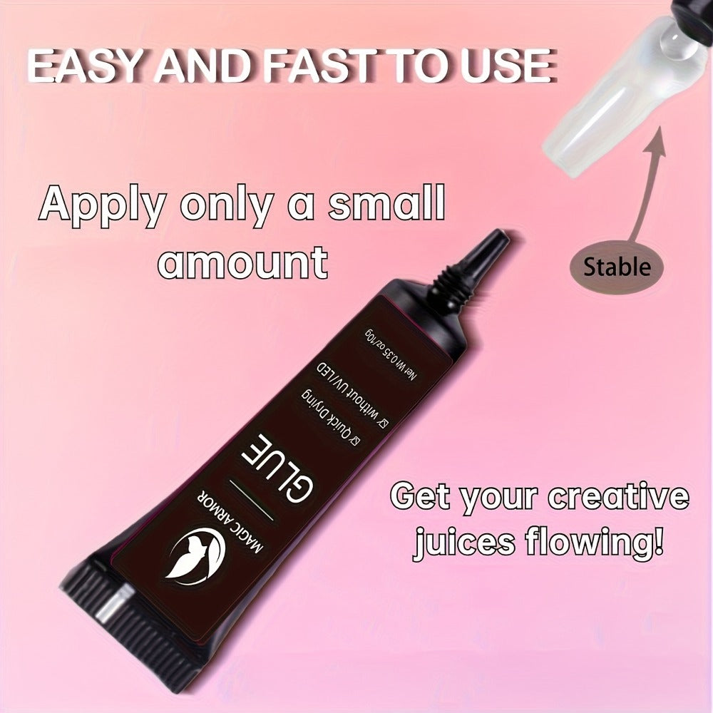 Super Strong Nail Glue & Remover Kit 10g - Long Lasting Adhesive for Acrylic Press-On False Nails - Precision Tip Applicator Clear Drying DIY Salon Nail Art for Women Girls Beginners