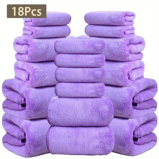 Coral Velvet Bath Towel Set, 18 Pieces with Hand Towels & Washcloths