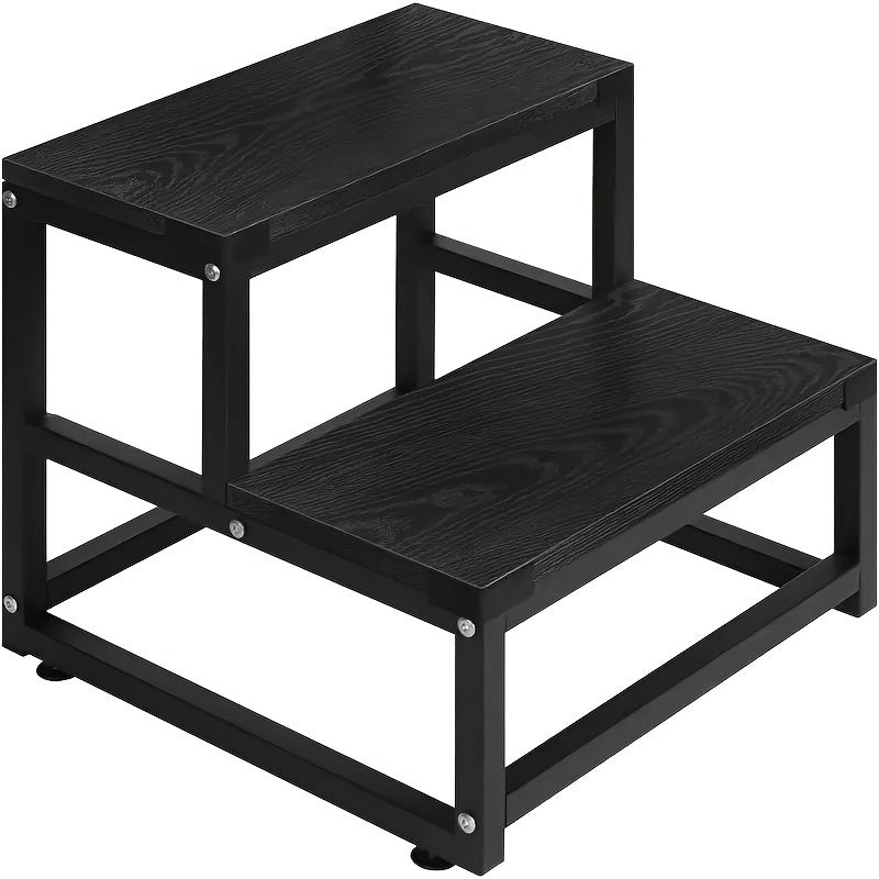 2-Step Wooden Step Stool Heavy Duty for Adults – Solid Wood Two Tier Stepping Stool, Multifunctional Bedside Step Ladder, Portable Non-Slip Foot Stool for Bathroom, Bedroom, Kitchen, Office – Easy to Carry, Durable Build