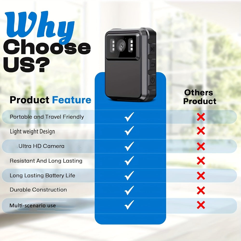 Body Camera with Night Vision & Audio Recording | 150° Wide Angle, 1800mAh Battery, HD Video, Compact Wearable Security Camera for Law Enforcement, Security Guards, Outdoor Use (No SD Card)