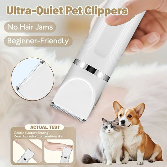 Pet Hair Clipper Kit, 4-in-1 Cordless USB Rechargeable Trimmer with Guide Combs