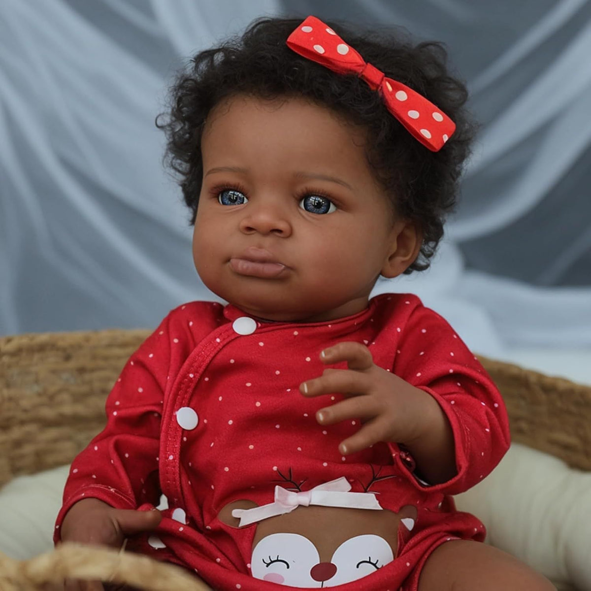 20-Inch Black Reborn Baby Doll with Cloth Body and Implanted Hair