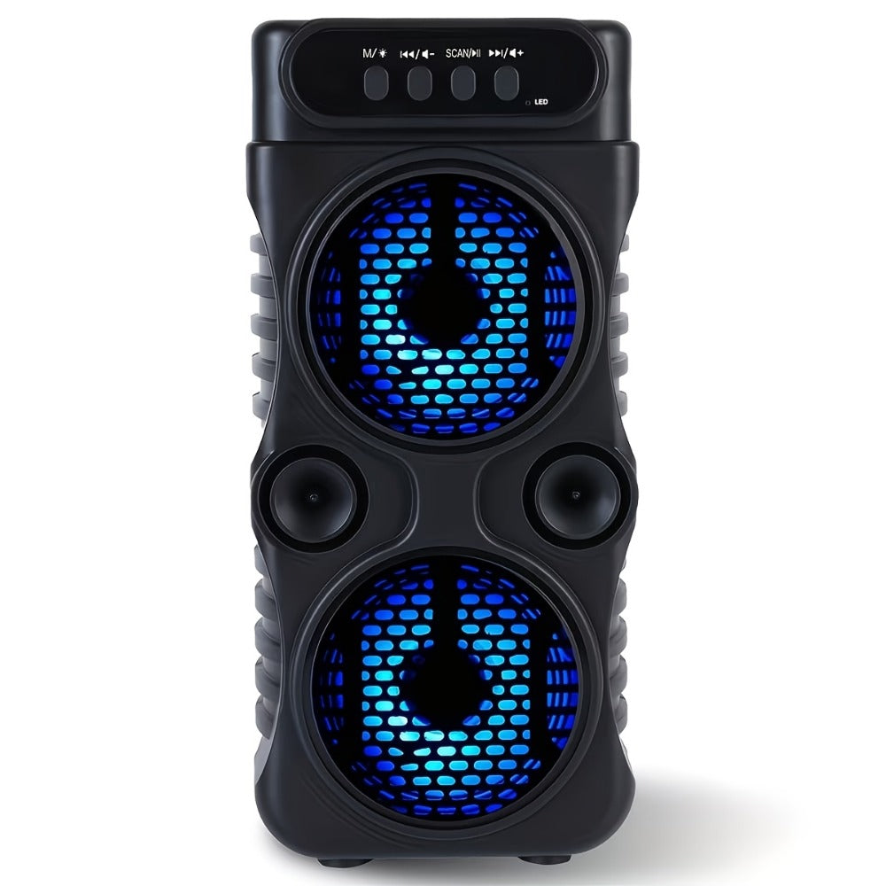 Dual Subwoofer Heavy Bass Portable Wireless Speaker with Colorful Lighting – FM Radio, MP3 Player, Supports Bluetooth, TWS, USB, AUX, TF Card & Microphone Input, Perfect for Home Parties & Holiday Gatherings