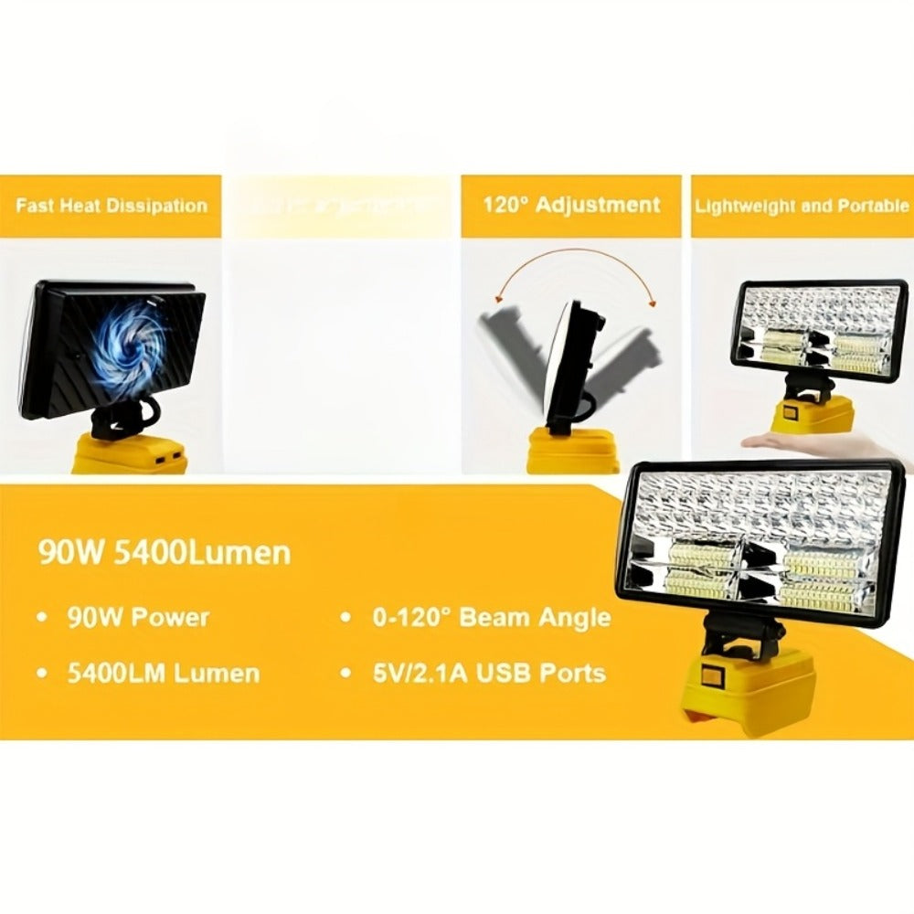 Cordless LED Work Light for DeWalt 20V Battery – 30W/90W 1800/5400 Lumen LED Floodlight | Battery Powered Work Light for Automotive Repair, Construction Site & Emergency Lighting | Battery Not Included