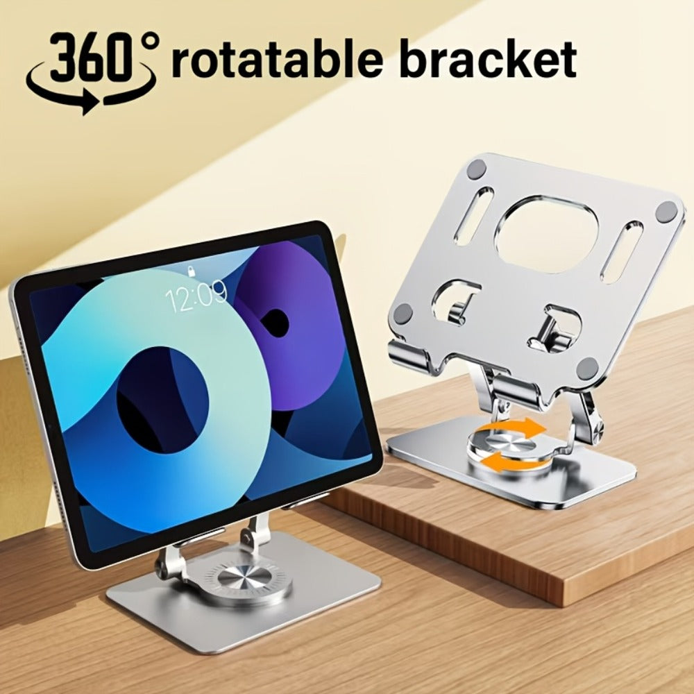 360 Degree Rotating Tablet Phone Stand Foldable, Portable Lightweight Desktop Lazy Stand with Fast Heat Dissipation, Multi-Angle Adjustable Holder for iPad iPhone Samsung Tablet & All Phones
