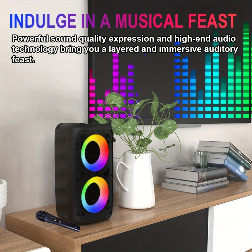 KTS-1265 Portable Wireless Bluetooth Dual Speaker with RGB Colorful Ambient Lighting, 2400mAh Battery, Bass Boost Stereo Sound, USB-C Rechargeable, for Parties Camping Home Gatherings Karaoke