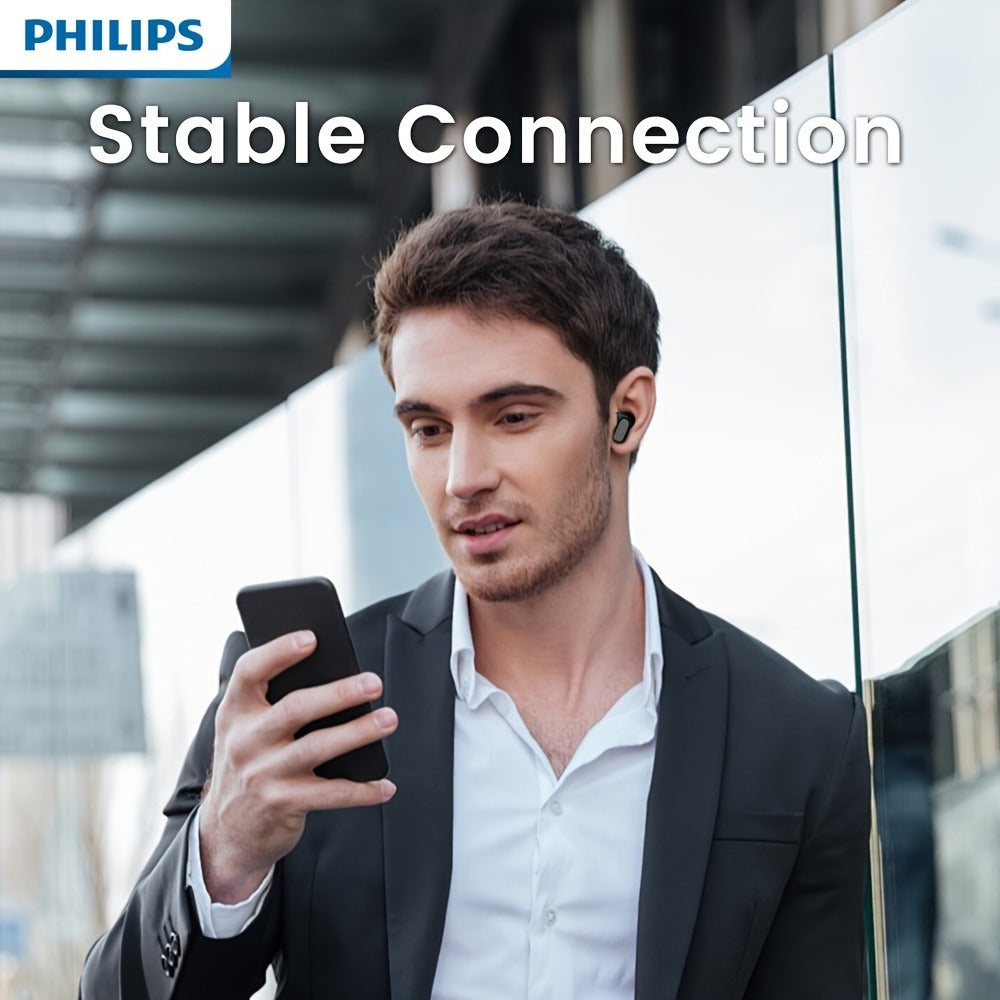 Philips TAT2569 Active Noise Reduction Wireless Earbuds, Dual Beamforming Mics 18H Playtime Bluetooth 5.4, Touch Control Secure Sport Fit Type-C Charging, Compatible with iPhone Android, Gift for Men Women