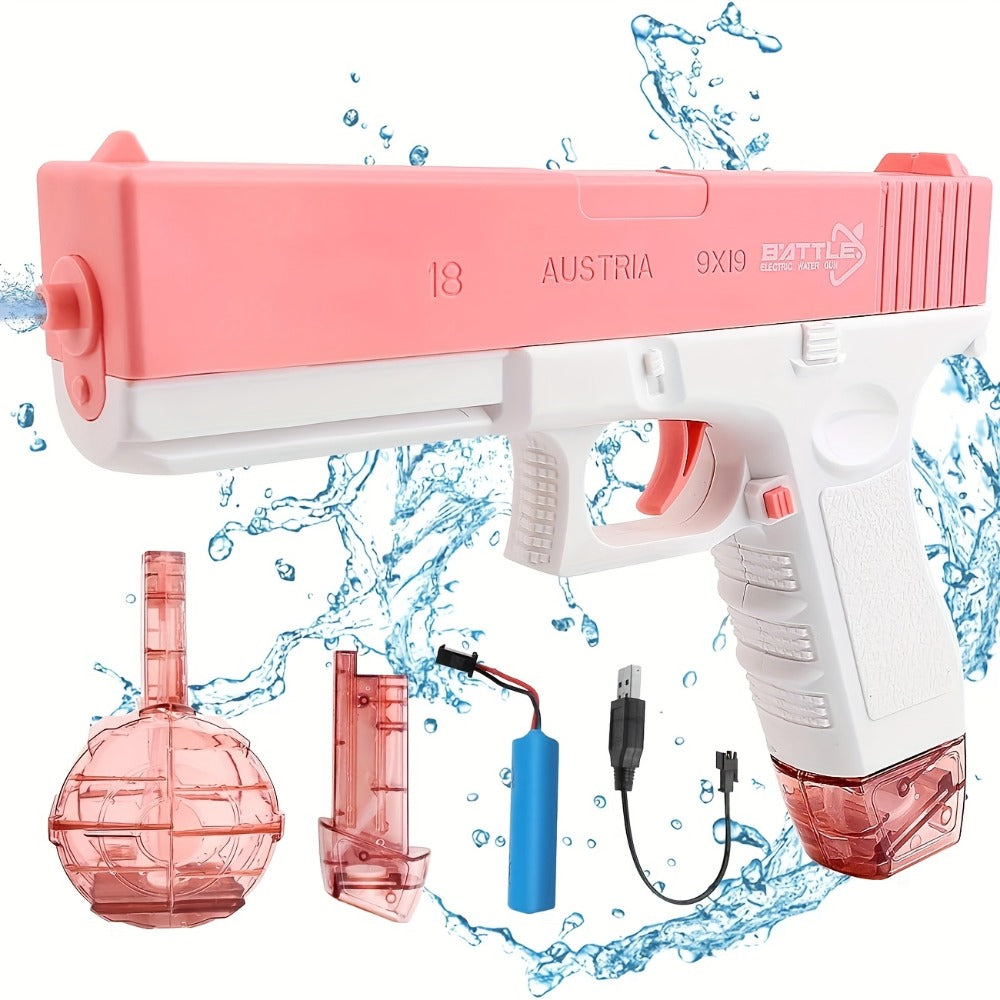 Dual-Magazine Automatic Water Gun in Blue or Pink for Outdoor Play