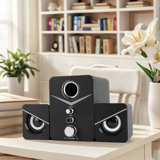 Computer Speakers with Subwoofer, USB Power, Bass & Treble Controls and Blue LED
