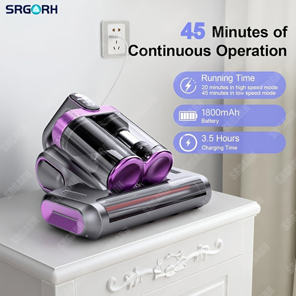Mattress Vacuum Cleaner Handheld Bed Cleaner – 16KPa Strong Suction with UVC Light & Hot Air Heating, Deep Clean for Pillows, Sofa, Crib & Pet Hair, Double Cup Design, White or Purple