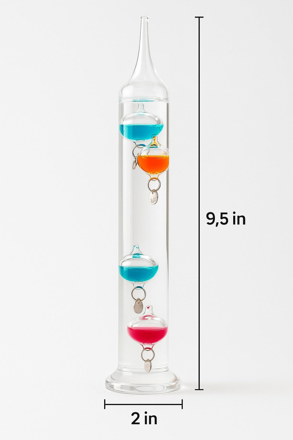 Galileo Thermometer Glass Multicolor Floating Spheres 9.5 Inch Decorative Temperature Display 16°C-28°C for Home Office Desk Science Decor Gift