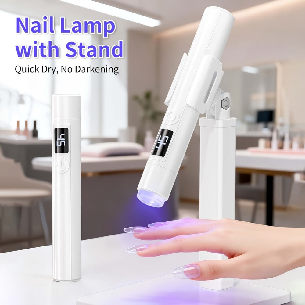 French Manicure Nail Stamper LED Lamp Kit — 4-Head Portable Rechargeable DIY Nail Art Tool with Nail Sticker Decor, One-Step Press-On French Tip Nail Light for Beginners Home & Travel, Gift for Women