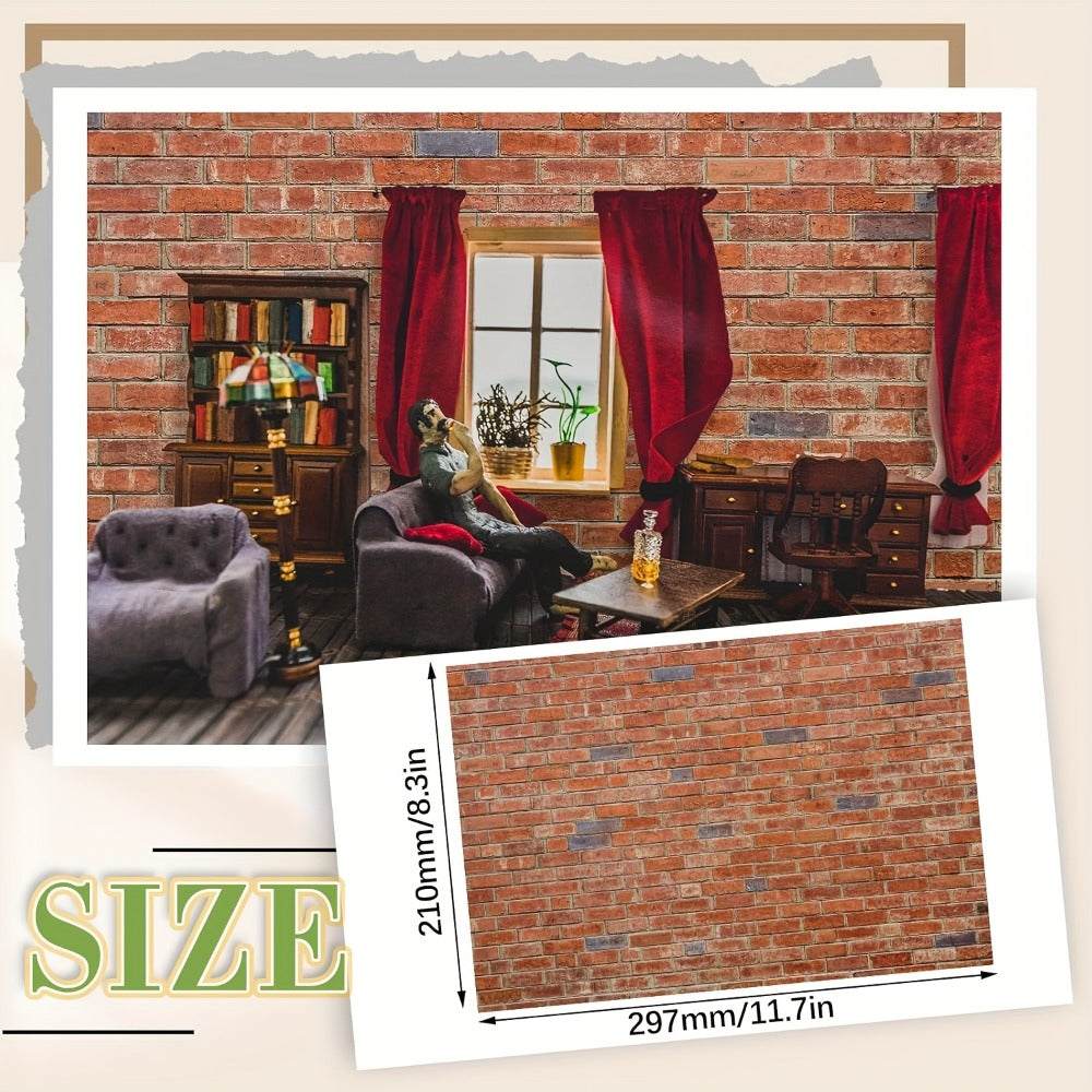 12-Sheet Peel-and-Stick Dollhouse Wallpaper, Red Brick, 1:12 Scale