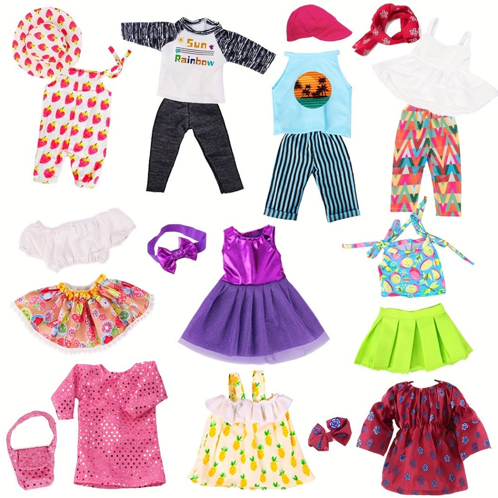 10-Outfit Clothes Set for 18-Inch Dolls with Easy On-and-Off Closures