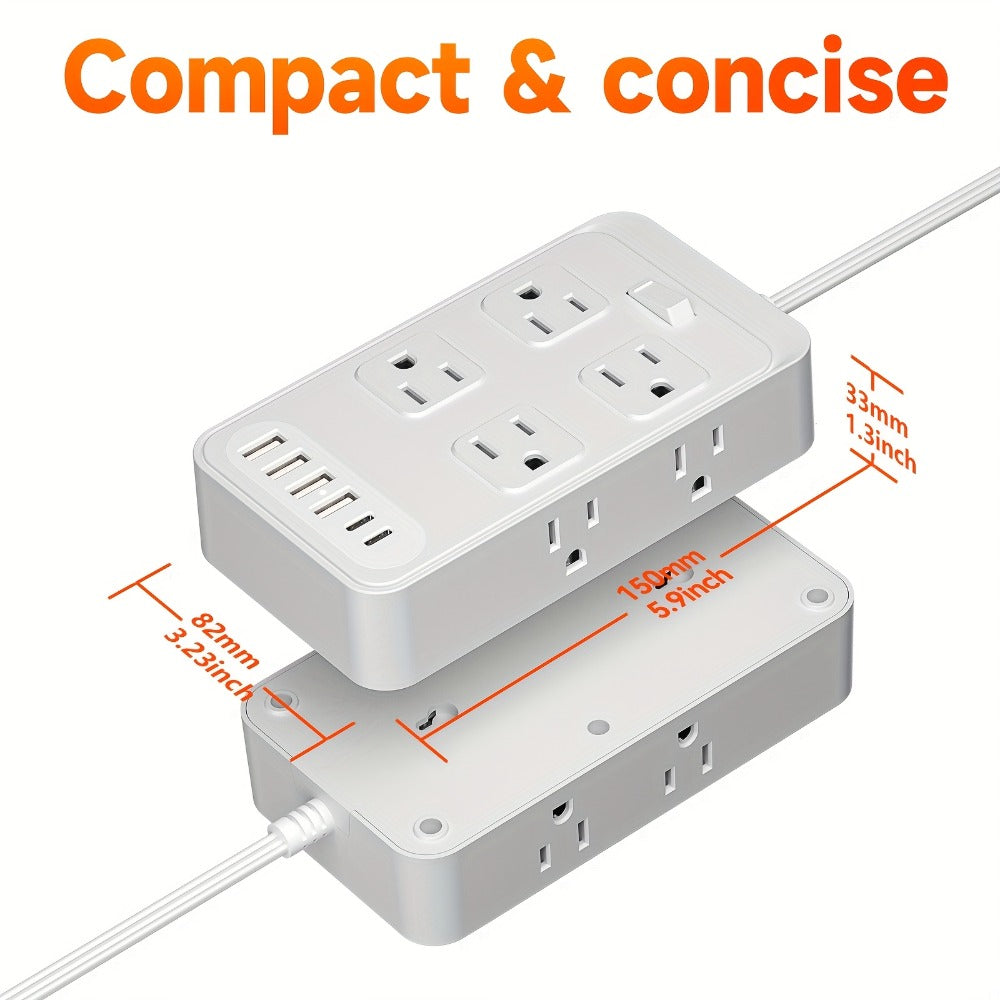 One-Touch Switch Desk Charging Station 14-in-1, 8 Widely Distributed AC Outlets & 6 USB Ports (4 USB-A + 2 USB-C), Surge Protection, Compact Portable Power Strip for Home Office Desktop – Safe & Organized