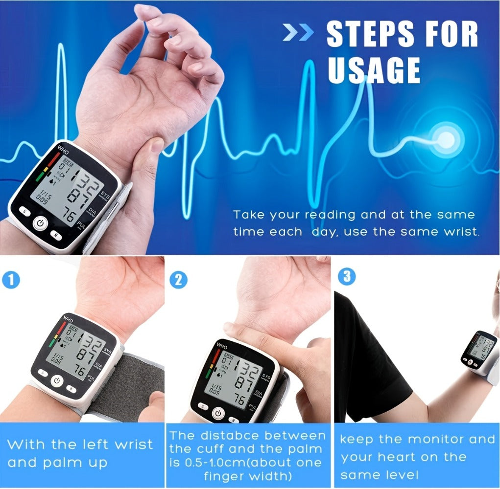 Wrist Blood Pressure Monitor - Digital BP Monitor Rechargeable with 2×99 Memory, Large LCD Display, Voice Broadcast & Portable Case for Home & Travel Use (Black / White / BP188W)