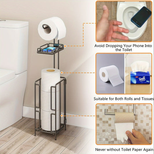 Freestanding Toilet Paper Holder with 3-Roll Reserve Storage, Stainless Steel