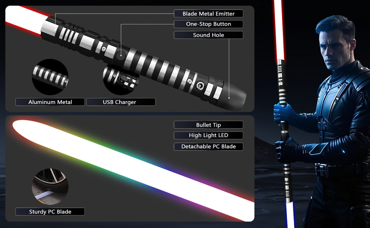 Light-Up Dueling Saber with 16 Color Modes and 2-in-1 Costume Prop Design