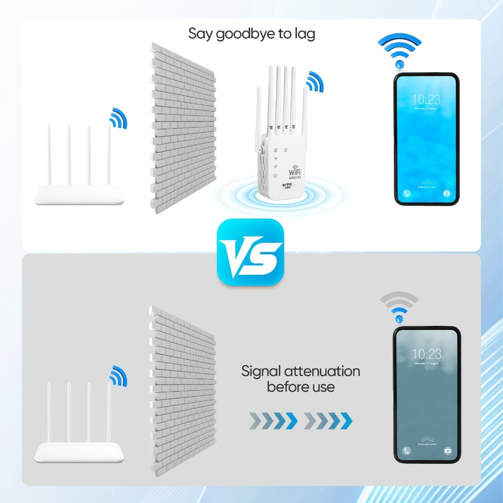 Compact WiFi 6 Signal Booster 1200Mbps with 6 Antennas, Dual Band 2.4GHz & 5GHz Wide Coverage Network Extender, Strong Stable Signal, Compatible with All Smart Routers, Space-Saving Design, White