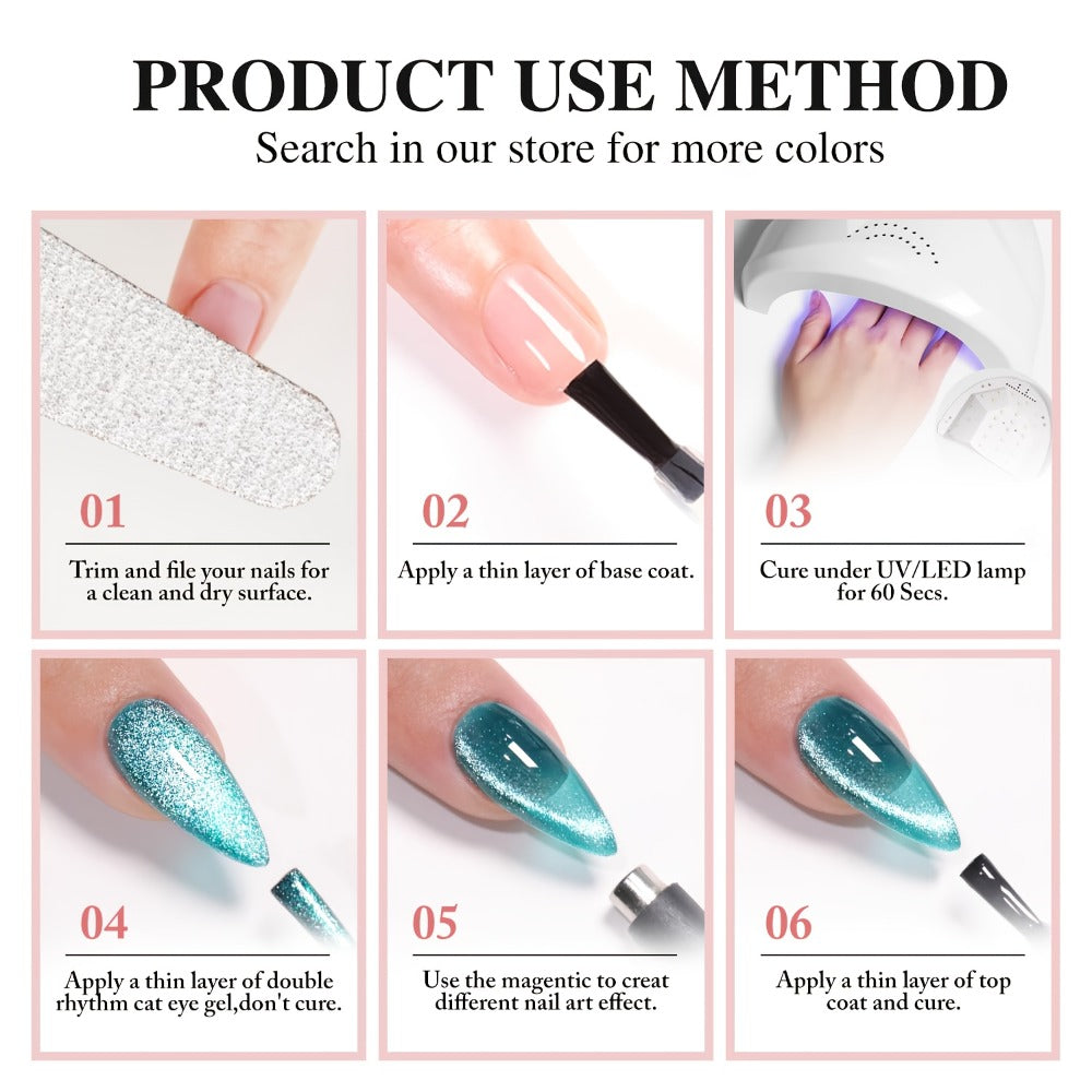 Cat Eye Gel Nail Polish Ice Clear Nude – Magnetic Shimmer Stripe Effect, Long-Lasting Chip-Resistant, Quick-Dry Glossy Finish, Fragrance-Free for Salon & DIY Manicure Pedicure