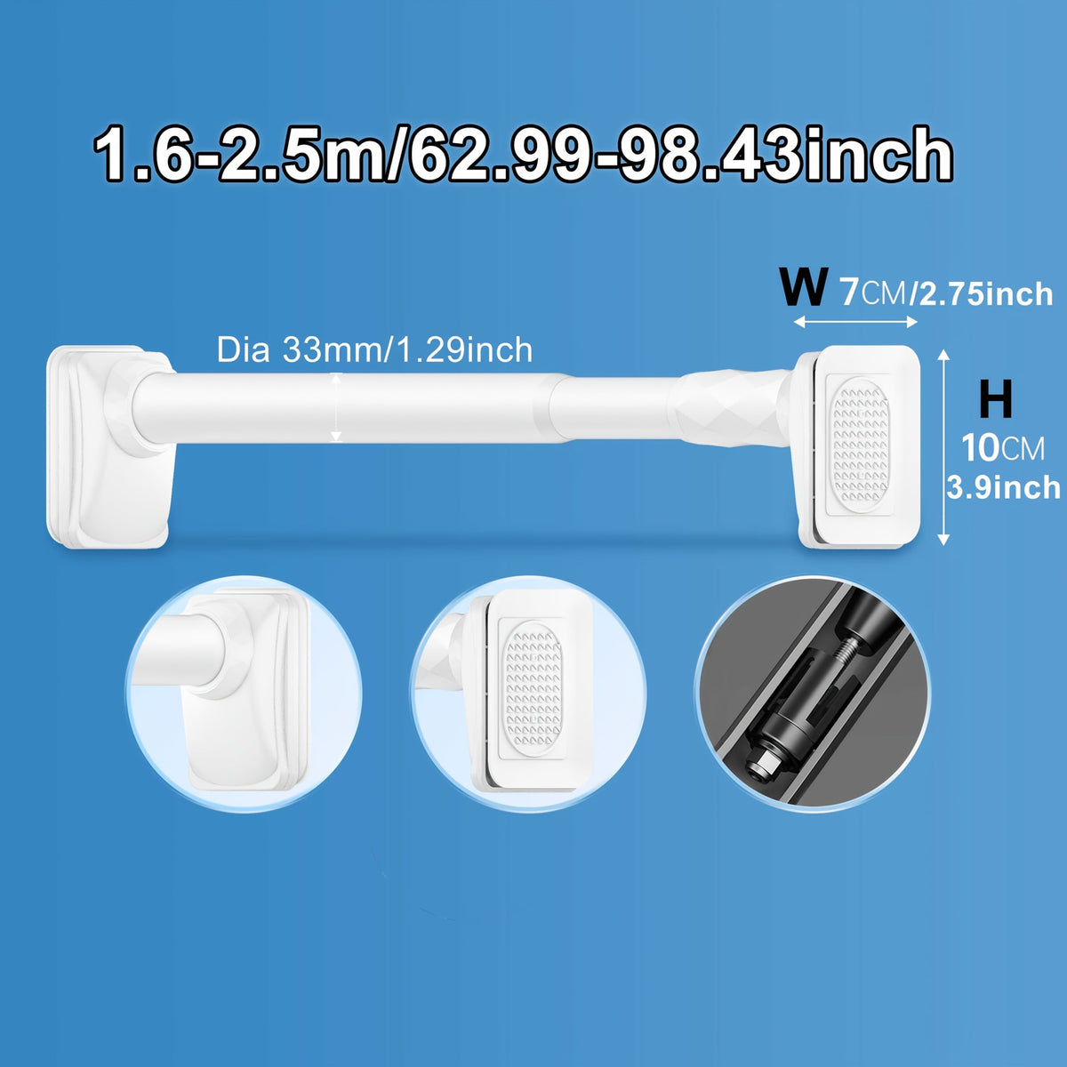 Telescopic Curtain Rod No Drill 15.75"-196.85" Adjustable Shower Curtain Rod 33mm for Large Windows