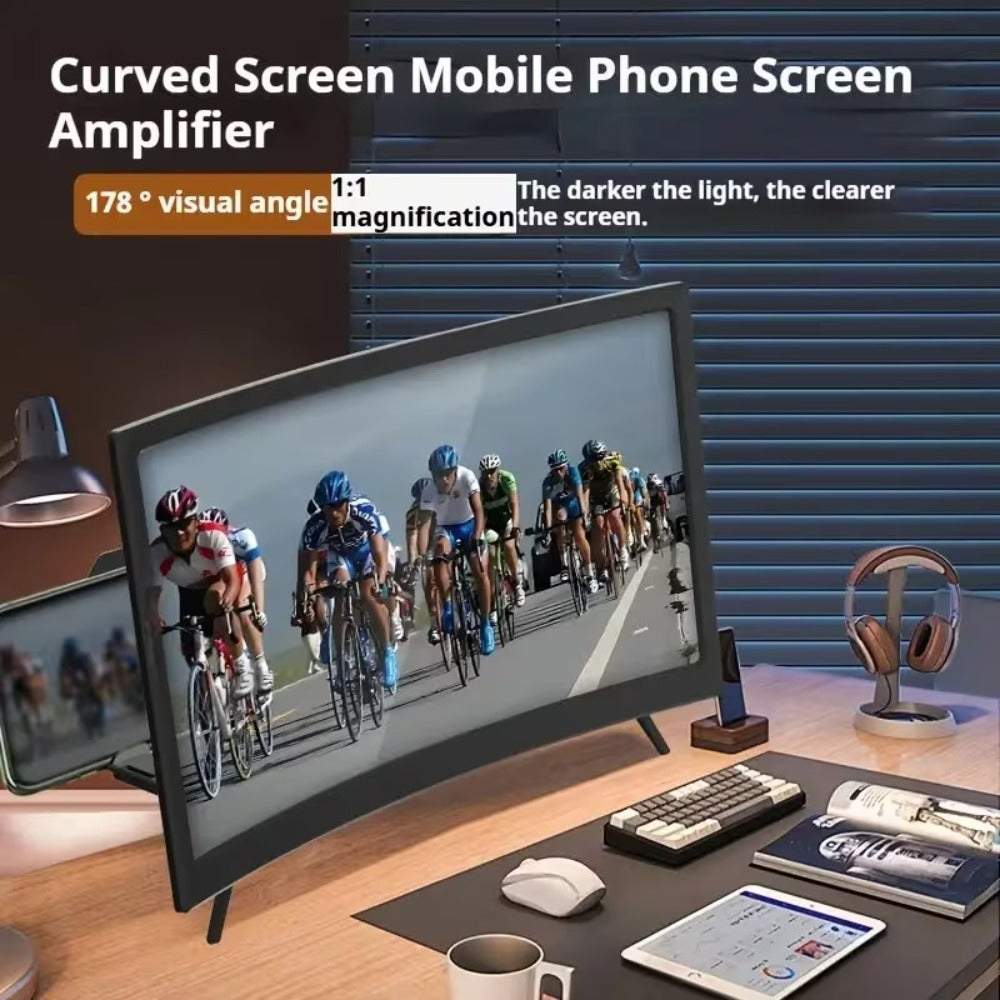 Phone Screen Magnifier 14 or 16 Inch Curved Foldable Stand – Choose HD or Standard Definition Wide Angle Eye Protection Smartphone Amplifier for Movies Gaming Video Calls, Universal iPhone Android Gift