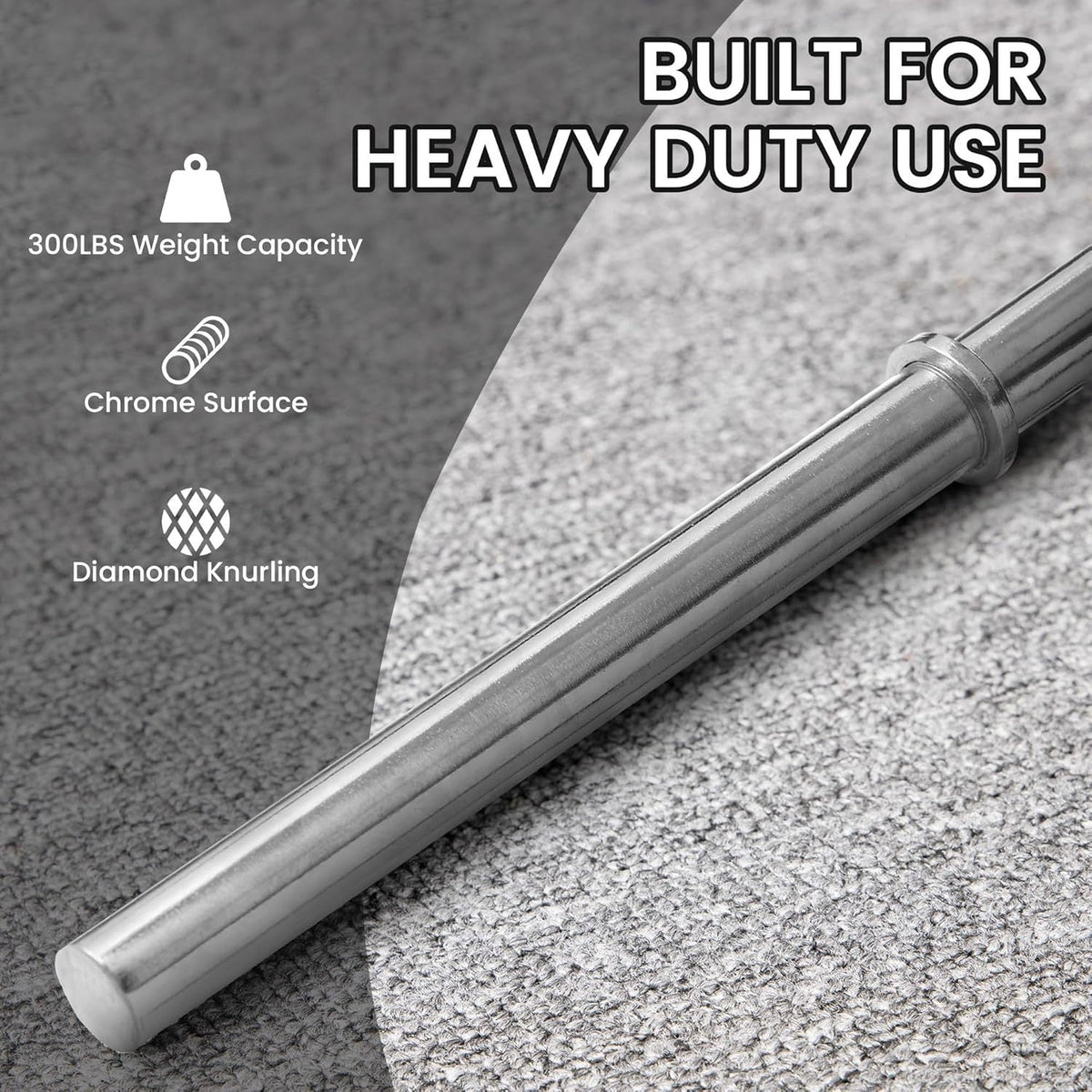 Standard Barbell 5FT – Solid Steel 1-Inch Bar, 300 LB Capacity, Chrome & Black Finish, Multi-Grip Knurling for Home Gym Strength Training