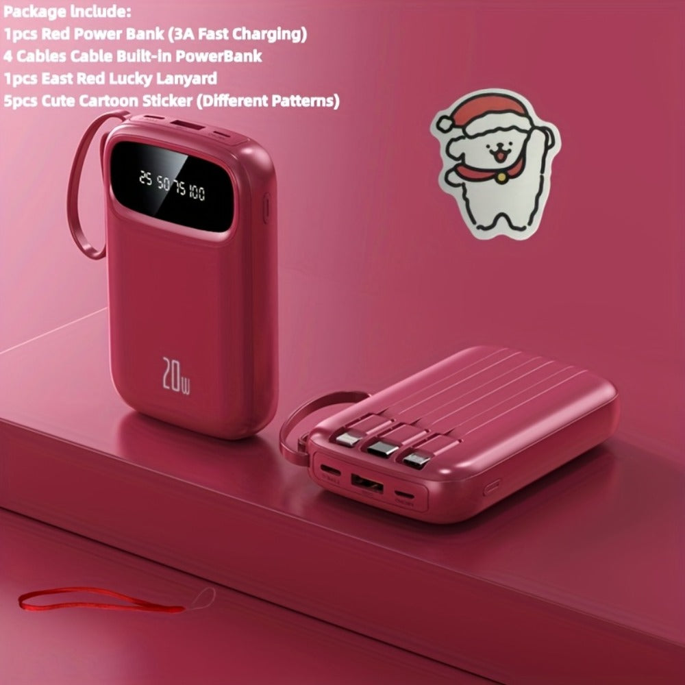 Portable Charger 10000mAh with Built-In 3 Cables Lightning USB-C Micro-USB 22.5W Super Fast Charging Cute Cartoon Mini Power Bank for iPhone Android Travel Backup Battery – Purple Black Red White