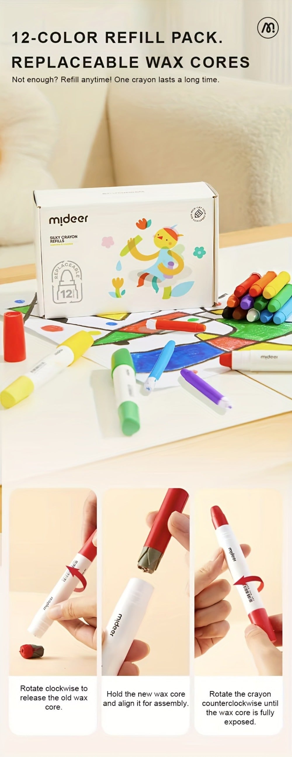 Silky Crayons 24 Colors Washable Quick-Dry Non-Toxic Jumbo Crayon Set for Kids Toddlers Artists Drawing Coloring Art Supplies Birthday Gift School Supplies