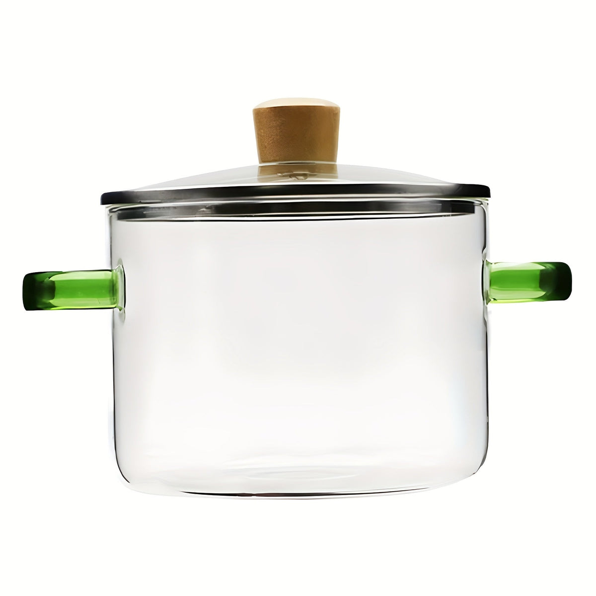 Glass Cooking Pot 54oz 1600ml Borosilicate Heat-Resistant with Lid – Transparent Dumpling & Ramen Pot for Stove & Oven | Odorless Easy-Clean Soup Milk Pot with Green or Yellow Stainless Steel Handle