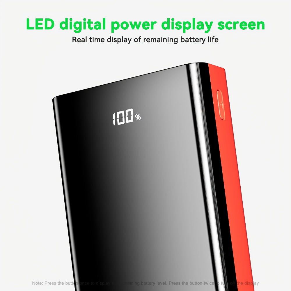 4-Port 100000mAh High Capacity Power Bank 30000mAh 50000mAh 80000mAh, Type-C Fast Charging LED Display Outdoor Emergency Backup Battery Pack for iPhone Android Samsung Tablets – Black Red Available