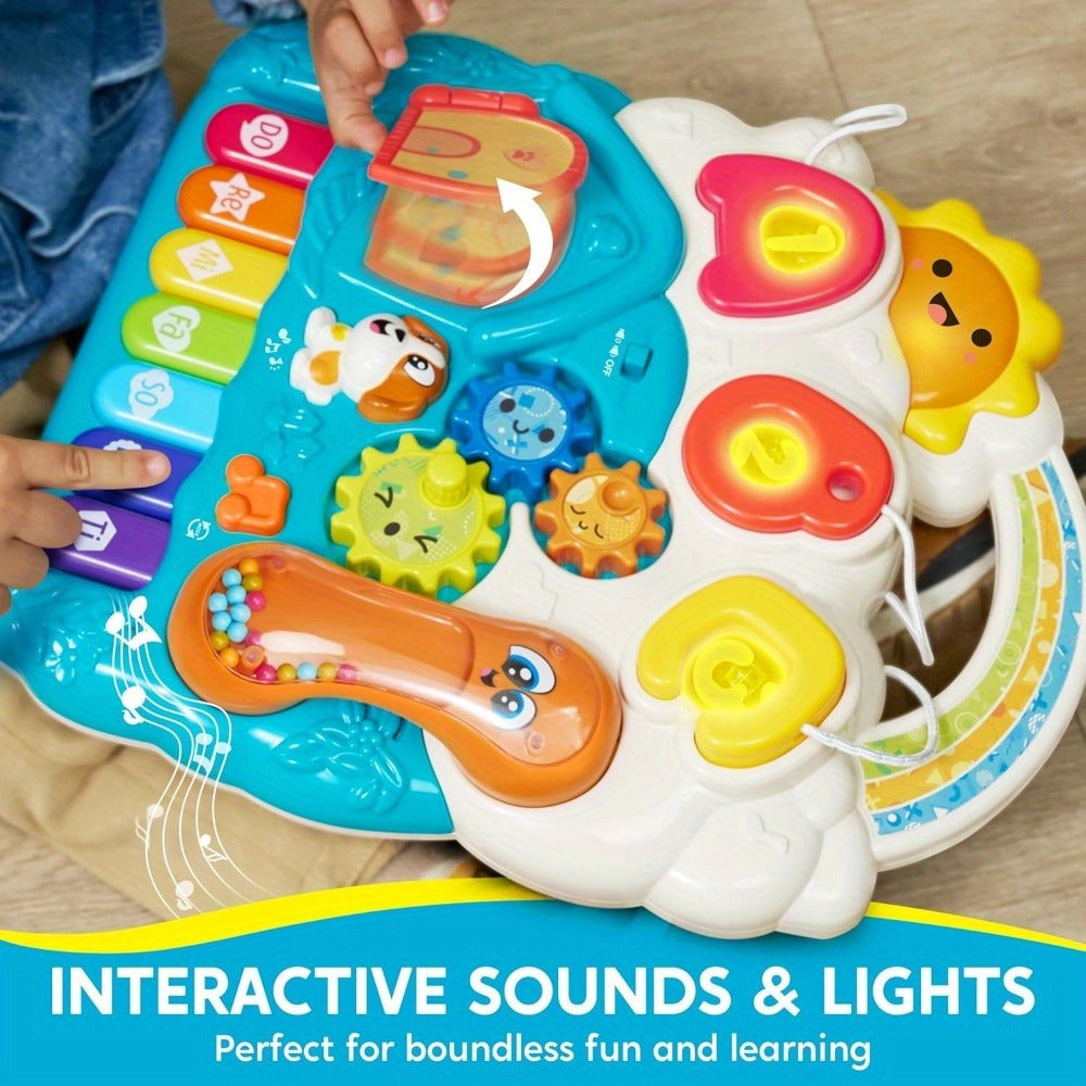 Sit to Stand Baby Push Walker 2-in-1 Adjustable Speed Learning Walker Detachable Play Panel 7-Mode Piano Light-Up Buttons Sound Effects | Infant Walking Toy for Boys Girls | Baby Shower Birthday Gift
