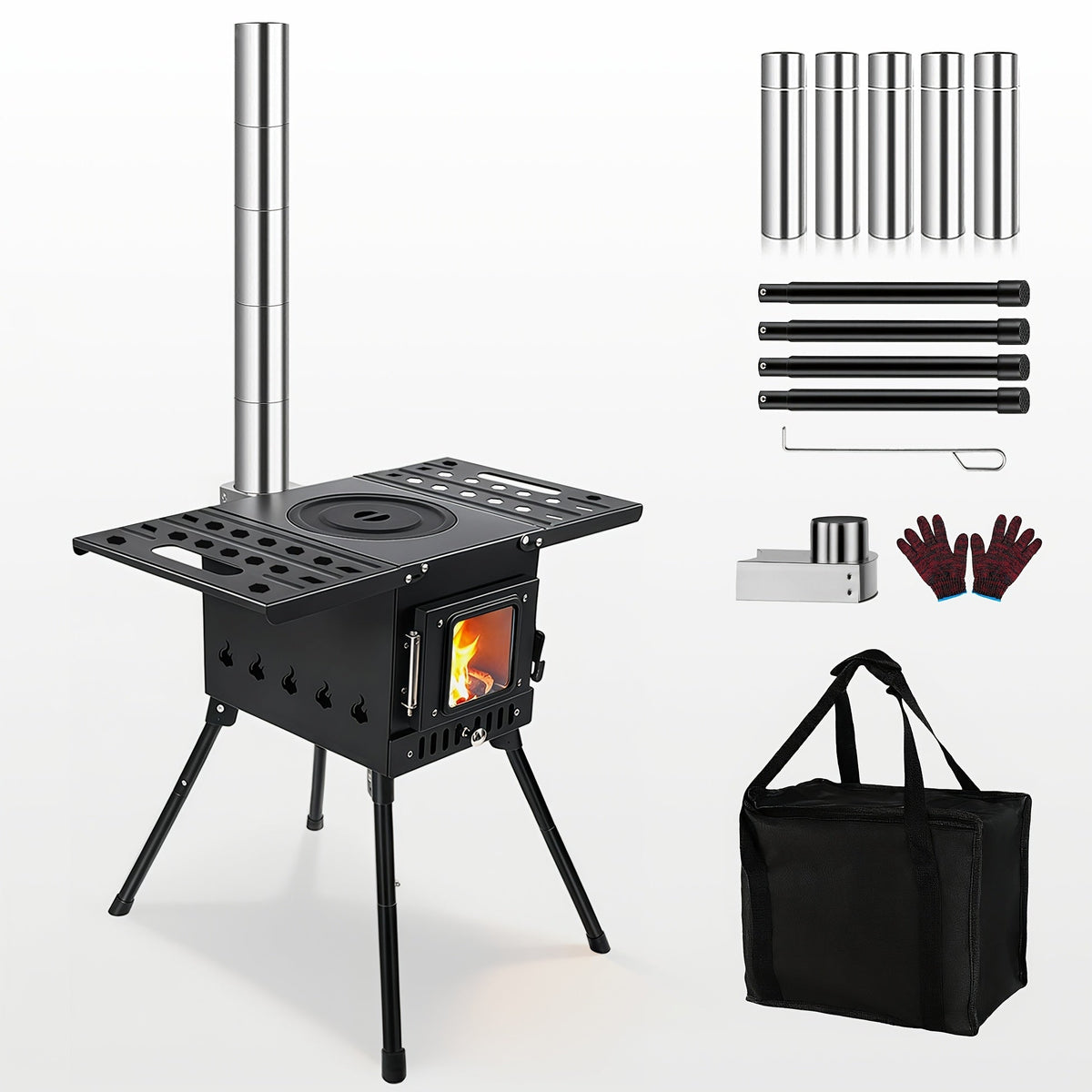 Camping Wood Stove Portable Wood Burning Stove – Outdoor BBQ Rocket Stove for Hiking Picnic Survival Cooking