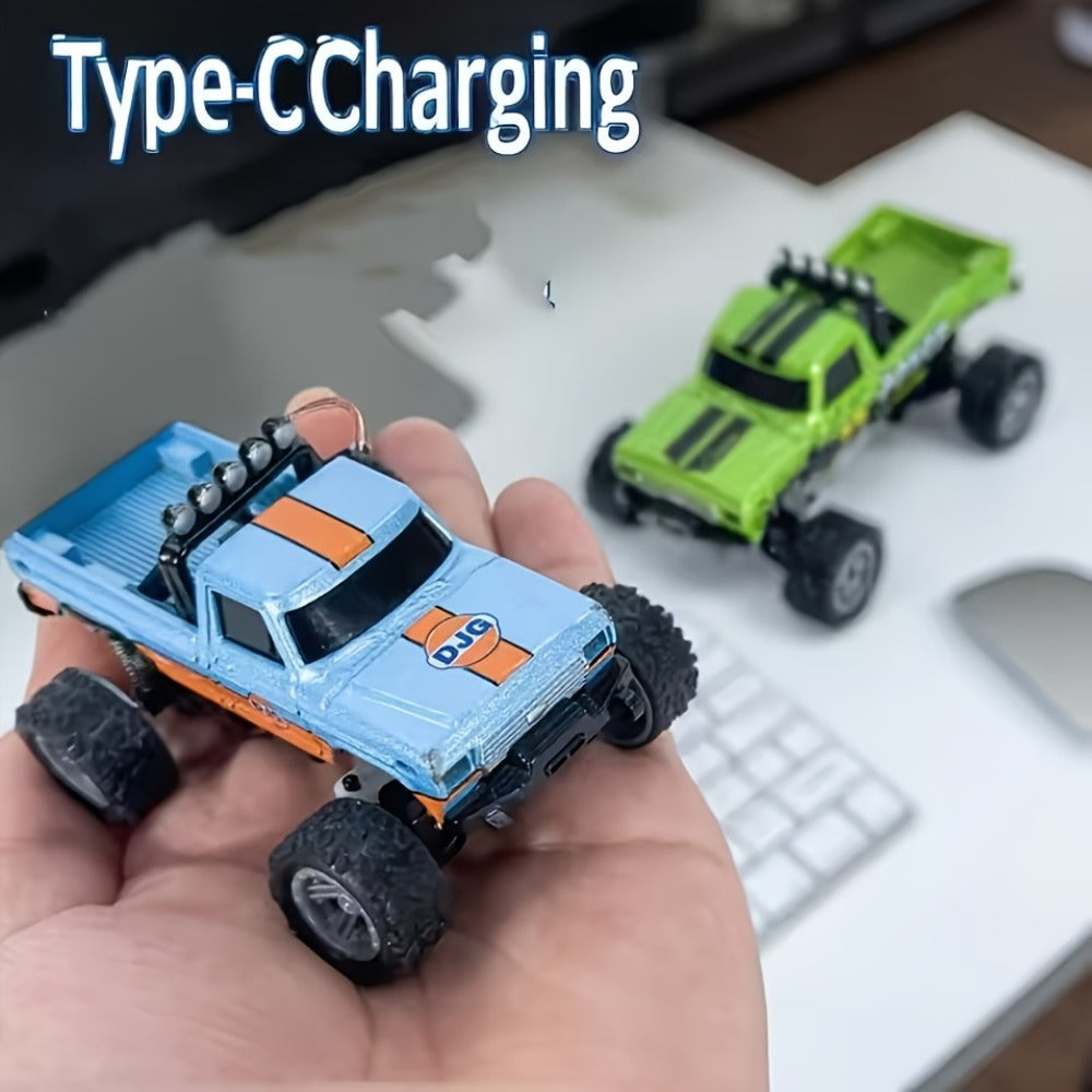 Mini RC Car – 1/64 Scale Alloy Off-Road Monster Truck with 2.4GHz Remote & Shock Absorbers