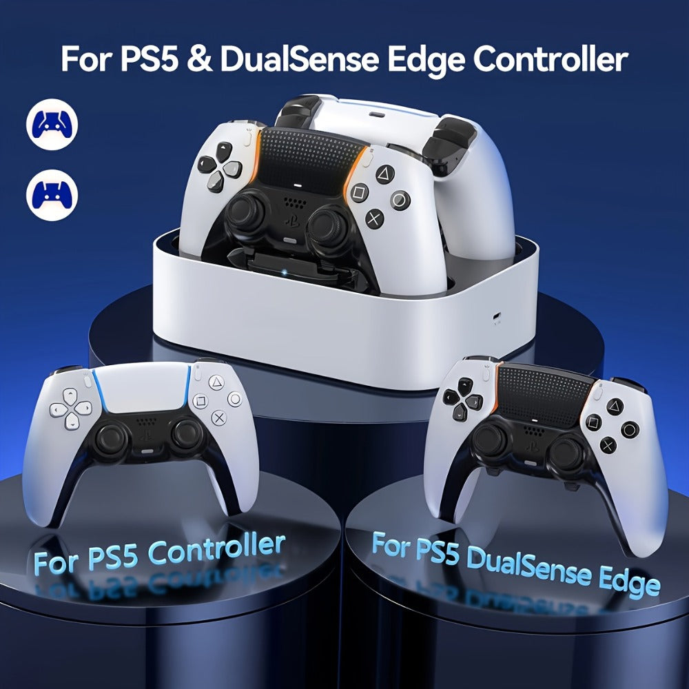 Safe Charging PS5 Controller Charging Station with Smart Chip – Dual Fast Charging Dock for DualSense & DualSense Edge, 2.5Hr Full Charge, Blue LED Indicator, Non-Slip Pad, Cable Included