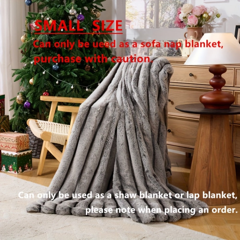 Double-Layer Faux Rabbit Fleece Blanket – 450-500gsm Thickened Soft Warm Throw for Bed, Couch & Travel, All Season, 3 Colors, 5 Sizes