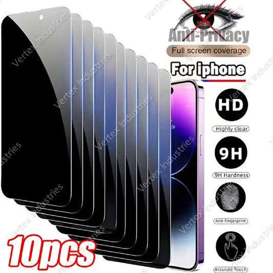 Anti-Spy Screen Protector for iPhone 10-Pack – Full Coverage Privacy Tempered Glass, Edge-to-Edge Shield, Compatible with iPhone 17 / 16 / 15 / 14 / 13 / 12 / 11 / XS Max / XR / X Series