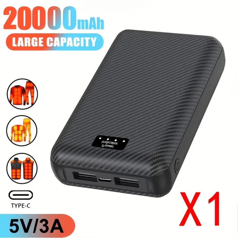 20000mAh Heated Vest Power Bank 5V 3A – Battery Pack for Heated Jacket, Scarf, Socks & Gloves, USB-C Input, Li-Polymer, Winter Heated Clothing Power Supply for Skiing, Hunting & Outdoor Work