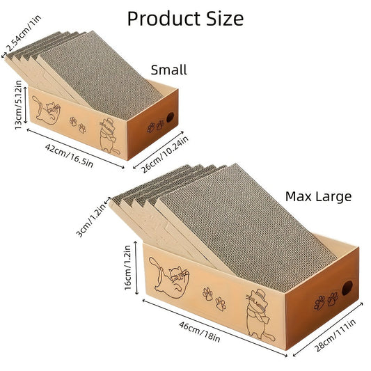 Cardboard Cat Scratching Board Set with Box, 5 Reversible Pads, Regular or XL