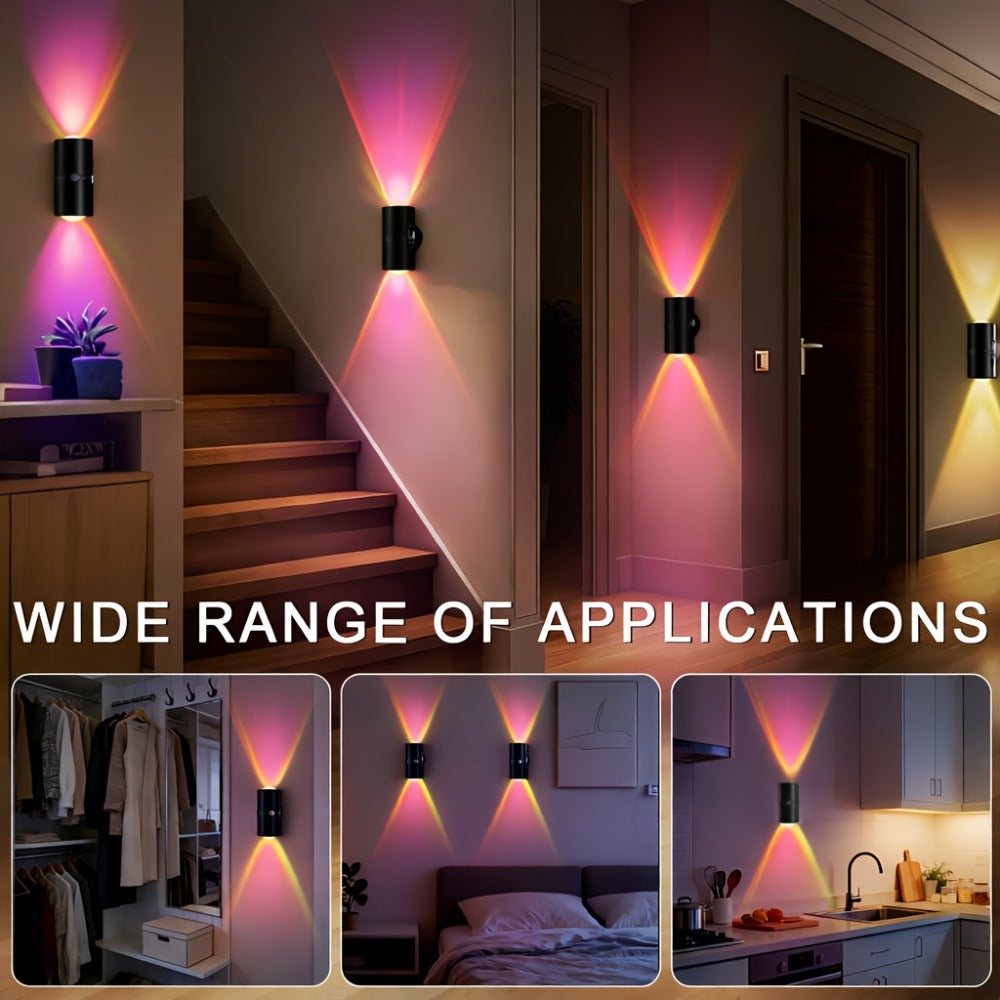 RGB Motion Sensor LED Wall Light – Rechargeable Magnetic Night Light with Color Changing Gradient Ambient Lighting, Battery Operated, 2 Pack & 4 Pack, Black & White