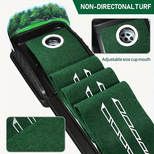 Golf Putting Mat with Automatic Ball Return, Putting Track and Ball Collector