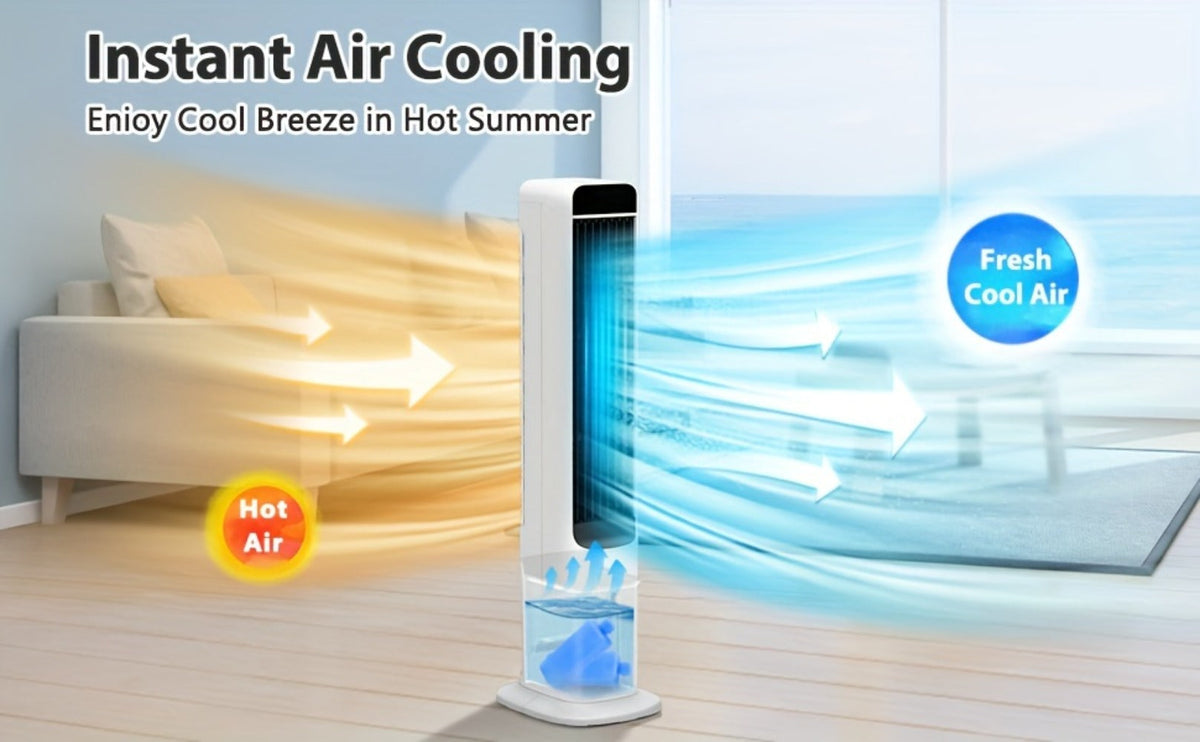 Evaporative Air Cooler Portable 1.32 Gal, 3-in-1 Swamp Cooler Fan Humidifier with Ice Cooling, 4 Ice Packs, 70° Oscillation & Low Noise, Bladeless Tower Fan Air Conditioner for Bedroom Kitchen Office