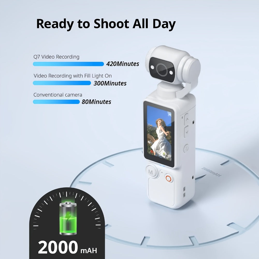 W&O Pocket Camera with Webcam Function | 1.9" Screen, 180° Rotating Shot, 2000mAh Battery, USB-C Charging, 32G Card, Outdoor Sports Cam for Cycling, Travel & Personal Use – Birthday & Christmas Gift