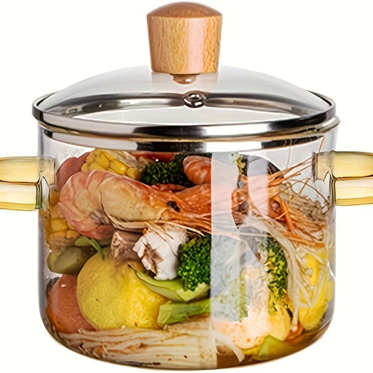 Glass Cooking Pot with Lid, 54 fl oz Borosilicate Pot for Soup, Ramen and Dumplings