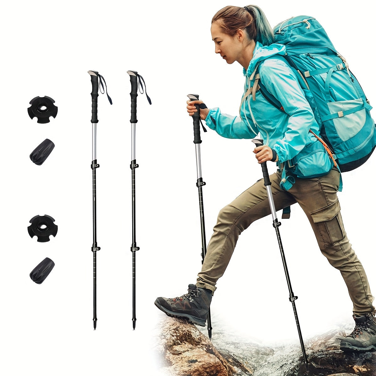 Lightweight Aluminum Trekking Poles 2pcs Telescopic Hiking Sticks Ultra Light Alloy Adjustable Walking Poles for Men Women Outdoor Hiking Camping Backpacking Trail Black Silver Green