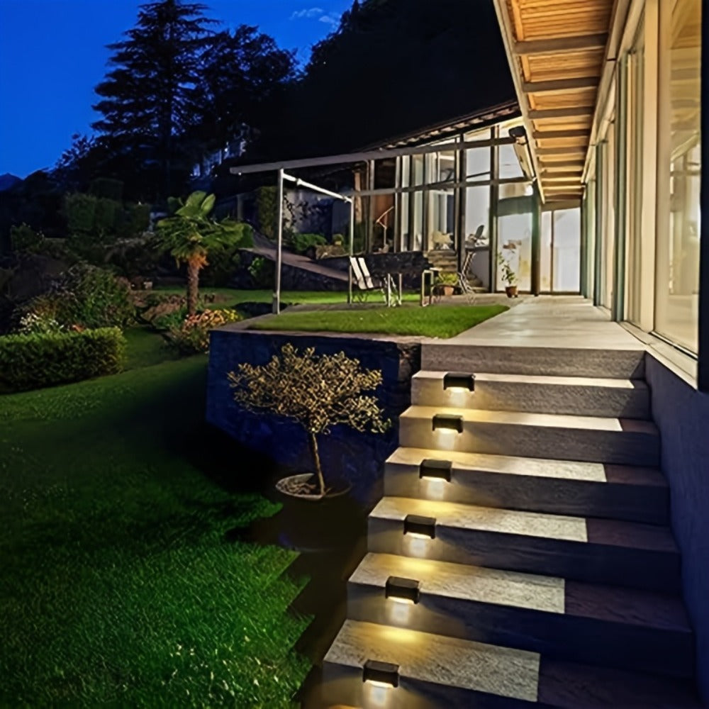 Solar Deck Lights Outdoor Waterproof Auto On Off – Warm White LED Step Stair Fence Lights 800mAh 12-Hour Runtime for Patio Balcony Yard Driveway Garden Black White Brown 8 16 32 Pack