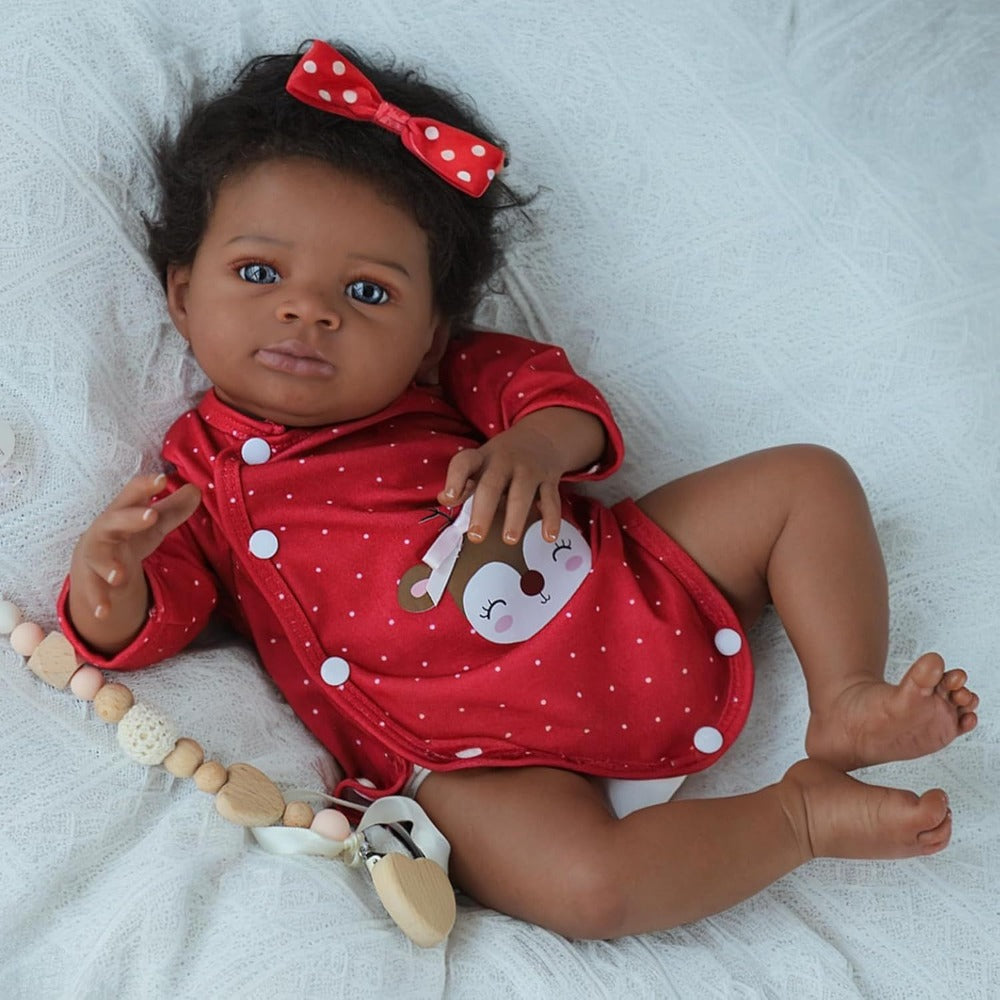 20-Inch Black Reborn Baby Doll with Cloth Body and Implanted Hair