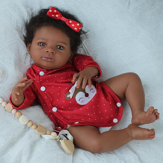 20-Inch Black Reborn Baby Doll with Cloth Body and Implanted Hair